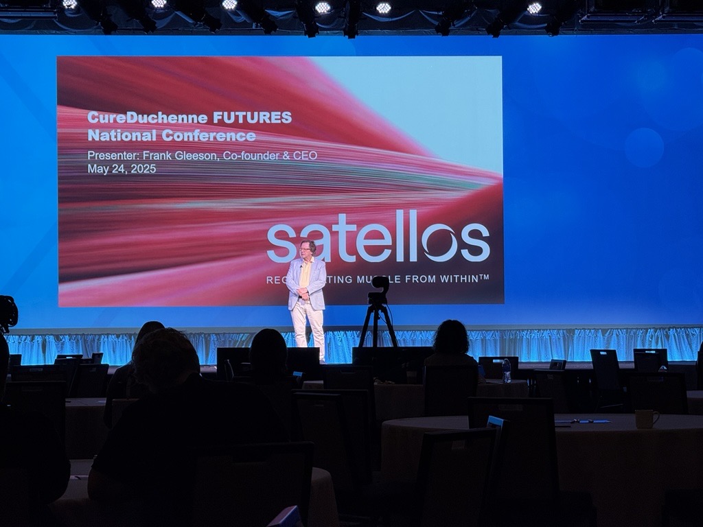 Frank Gleeson, co-founder and CEO of Satellos, presenting at the CureDuchenne FUTURES conference